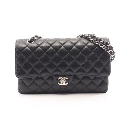 マトラッセ Wフラップ Wチェーンショルダーバッグ キャビアスキン ブラック シルバー金具 シャネル バッグ CHANEL