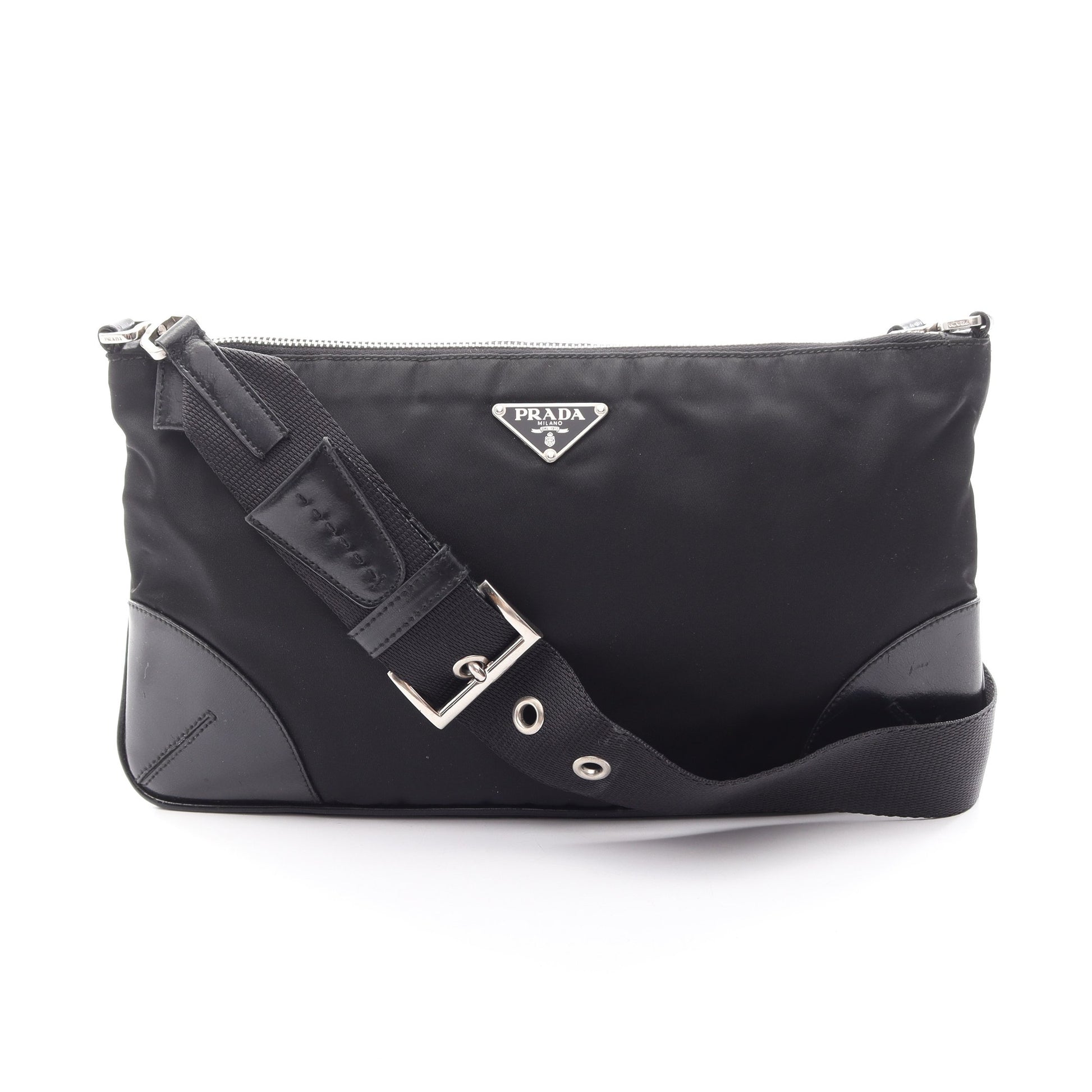 トライアングルロゴ ショルダーバッグ ナイロン レザー ブラック プラダ バッグ PRADA