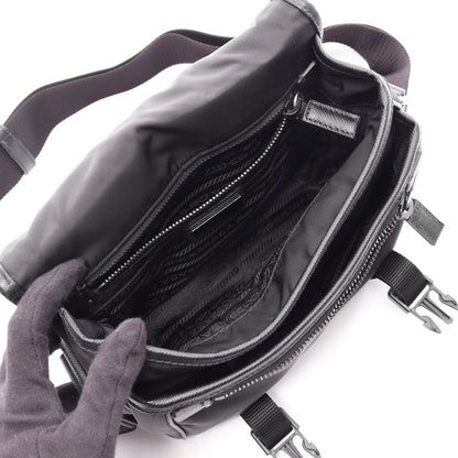 RE-NYLON TESSUTO+SAFFIANO ショルダーバッグ ナイロン サフィアーノレザー ブラック プラダ