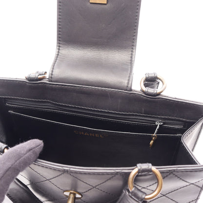 マトラッセ ターンロック ハンドバッグ レザー ブラック ゴールド金具 シャネル