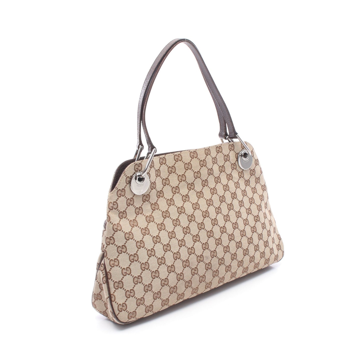GGキャンバス ショルダーバッグ キャンバス レザー ベージュ ダークブラウン グッチ