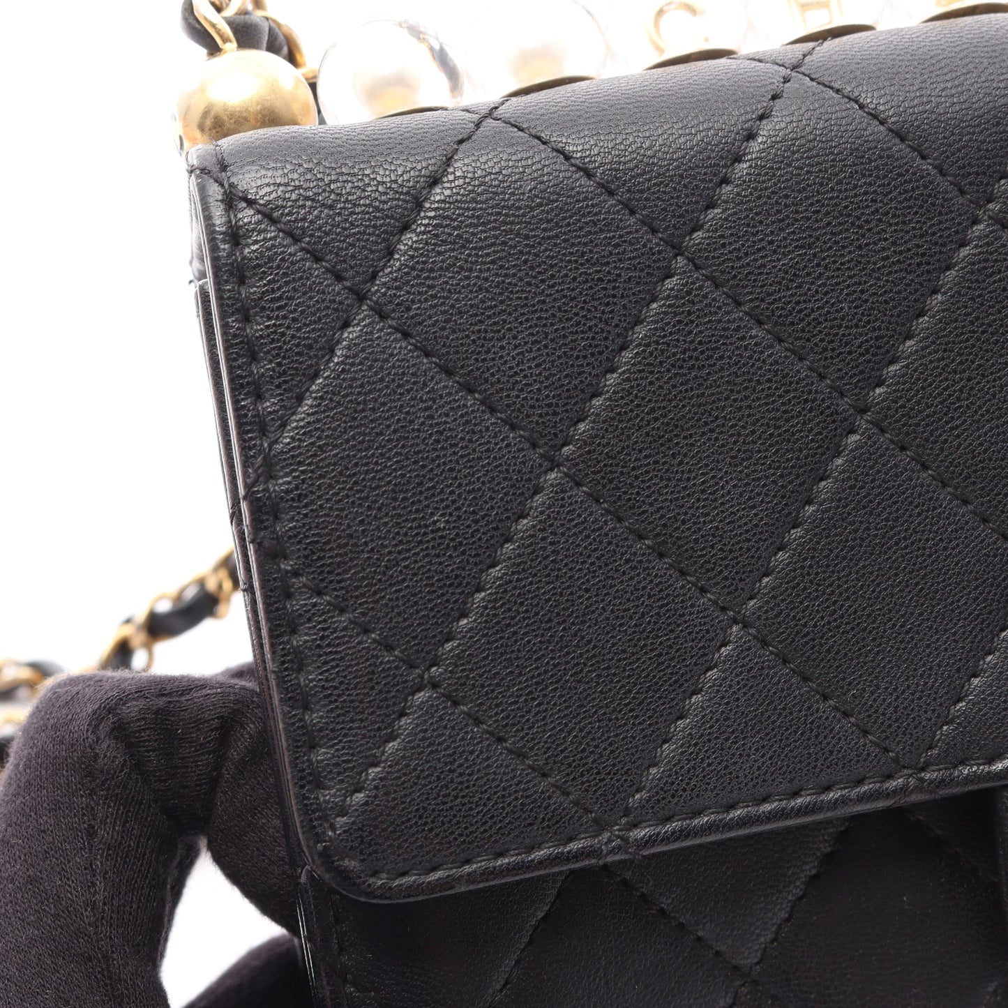 マトラッセ チェーンショルダーバッグ ラムスキン ブラック ゴールド金具 シャネル