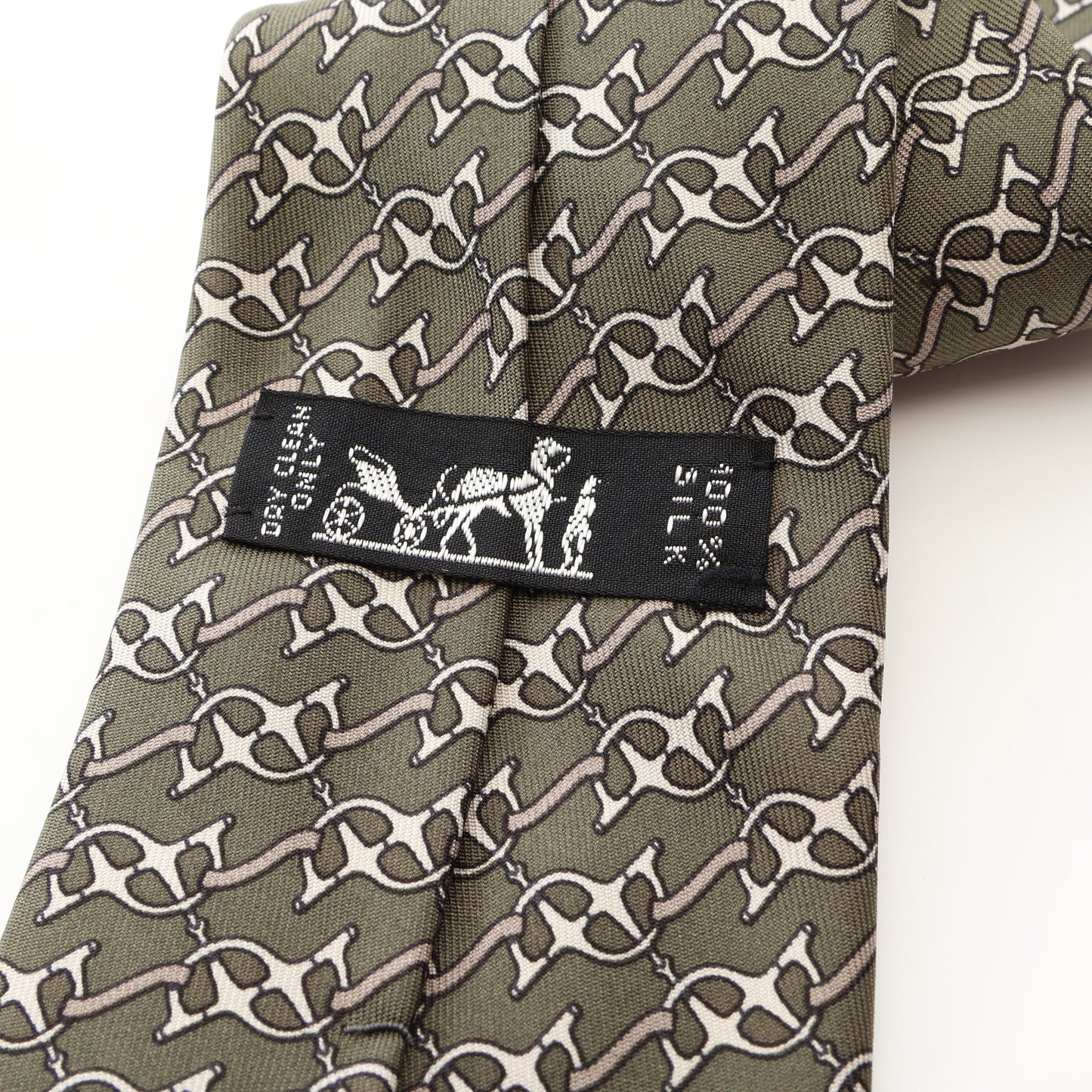 総柄 ネクタイ シルク カーキグリーン ホワイト グレーベージュ エルメス 財布・小物 HERMES