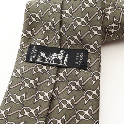 総柄 ネクタイ シルク カーキグリーン ホワイト グレーベージュ エルメス 財布・小物 HERMES