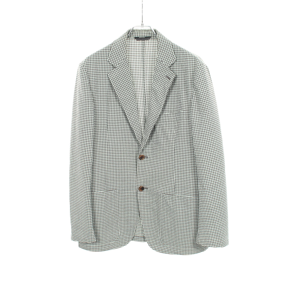 チェック シアサッカー テーラードジャケット ウール コットン ブラック ライトグリーン エルメス アウター HERMES