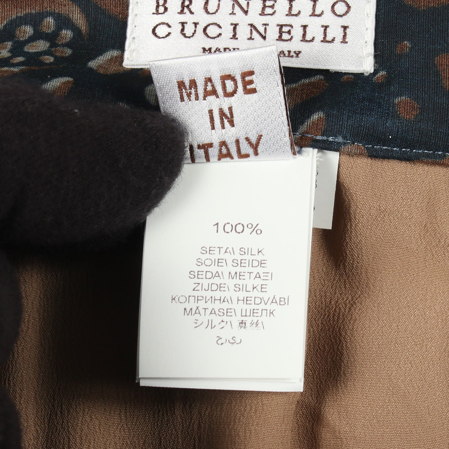 総柄 スカート シルク ネイビー ブラウン ブルネロクチネリ ボトムス BRUNELLO CUCINELLI