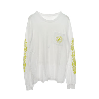 バックロゴ ポケット付き 長袖Tシャツ コットン ホワイト イエロー クロムハーツ