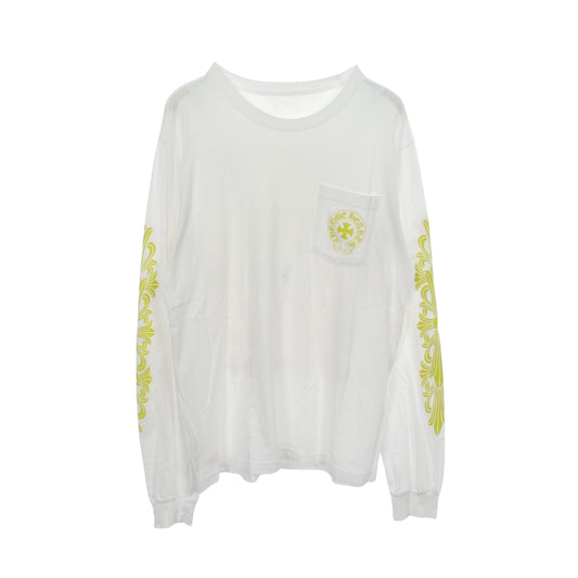 バックロゴ ポケット付き 長袖Tシャツ コットン ホワイト イエロー クロムハーツ トップス Chrome Hearts