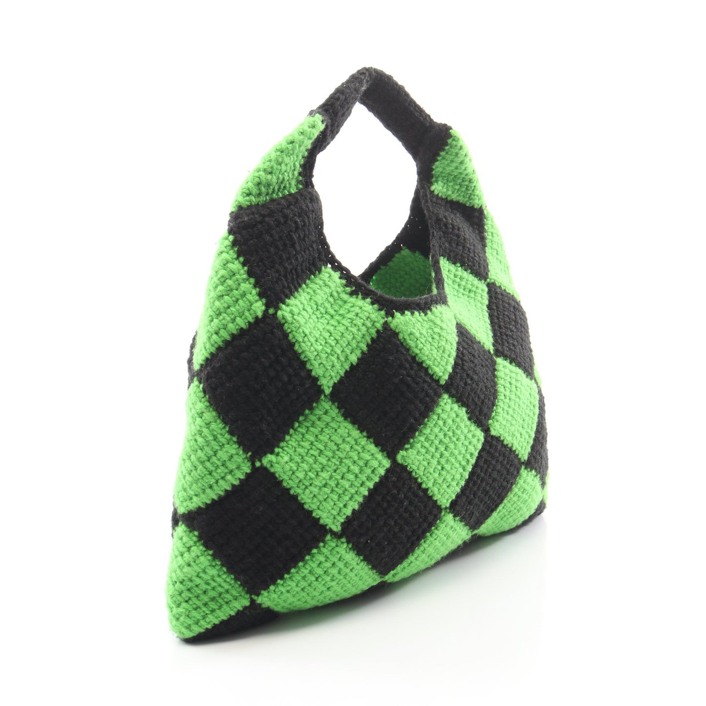SHOPPING BAG ハンドバッグ ハーリキンチェック ウール レザー ブラック グリーン マルニ