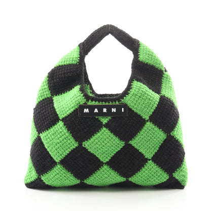 SHOPPING BAG ハンドバッグ ハーリキンチェック ウール レザー ブラック グリーン マルニ