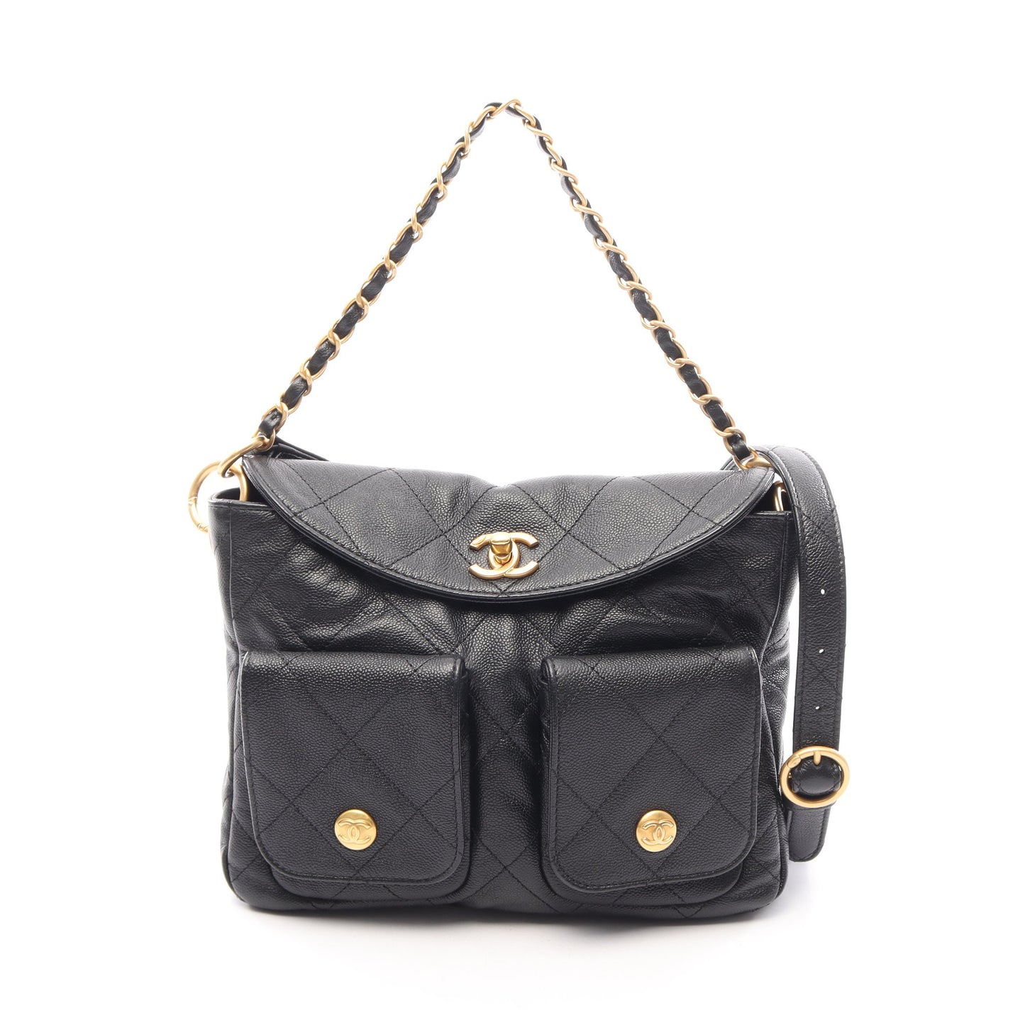 マトラッセ ホーボーバッグ 2WAY ショルダーバッグ ソフトキャビアスキン ブラック ゴールド金具 シャネル バッグ CHANEL