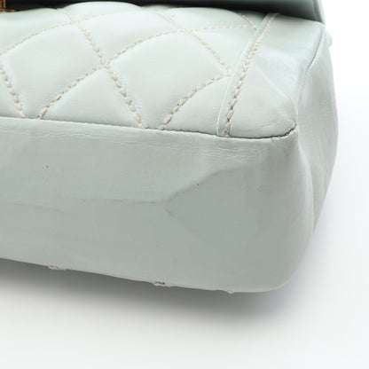 ワイルドステッチ トップハンドル ハンドバッグ レザー ライトブルー ゴールド金具 シャネル バッグ CHANEL