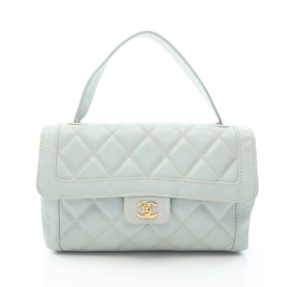 ワイルドステッチ トップハンドル ハンドバッグ レザー ライトブルー ゴールド金具 シャネル バッグ CHANEL