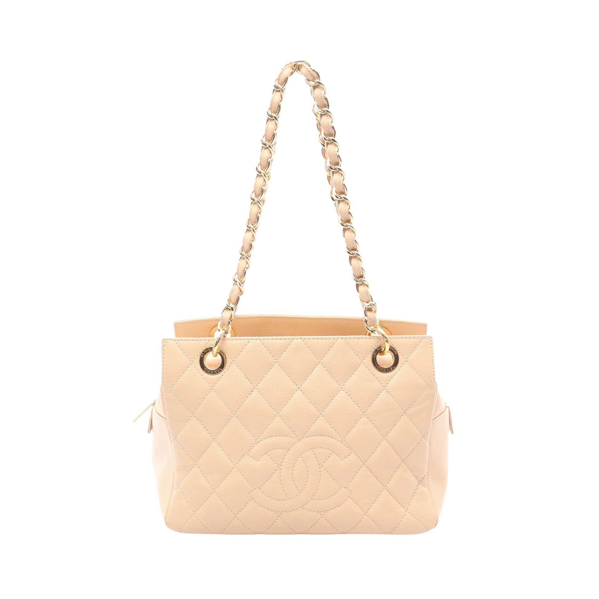 マトラッセ チェーンショルダーバッグ キャビアスキン ベージュ ゴールド金具 シャネル バッグ CHANEL