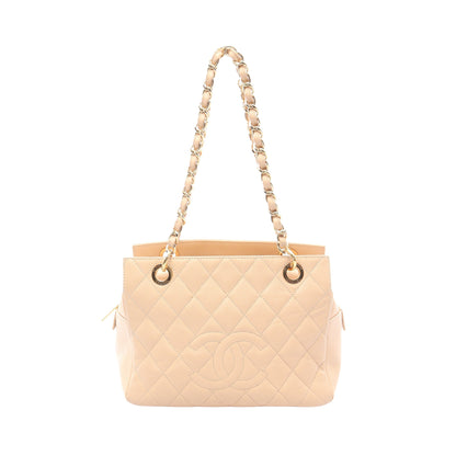 マトラッセ チェーンショルダーバッグ キャビアスキン ベージュ ゴールド金具 シャネル バッグ CHANEL