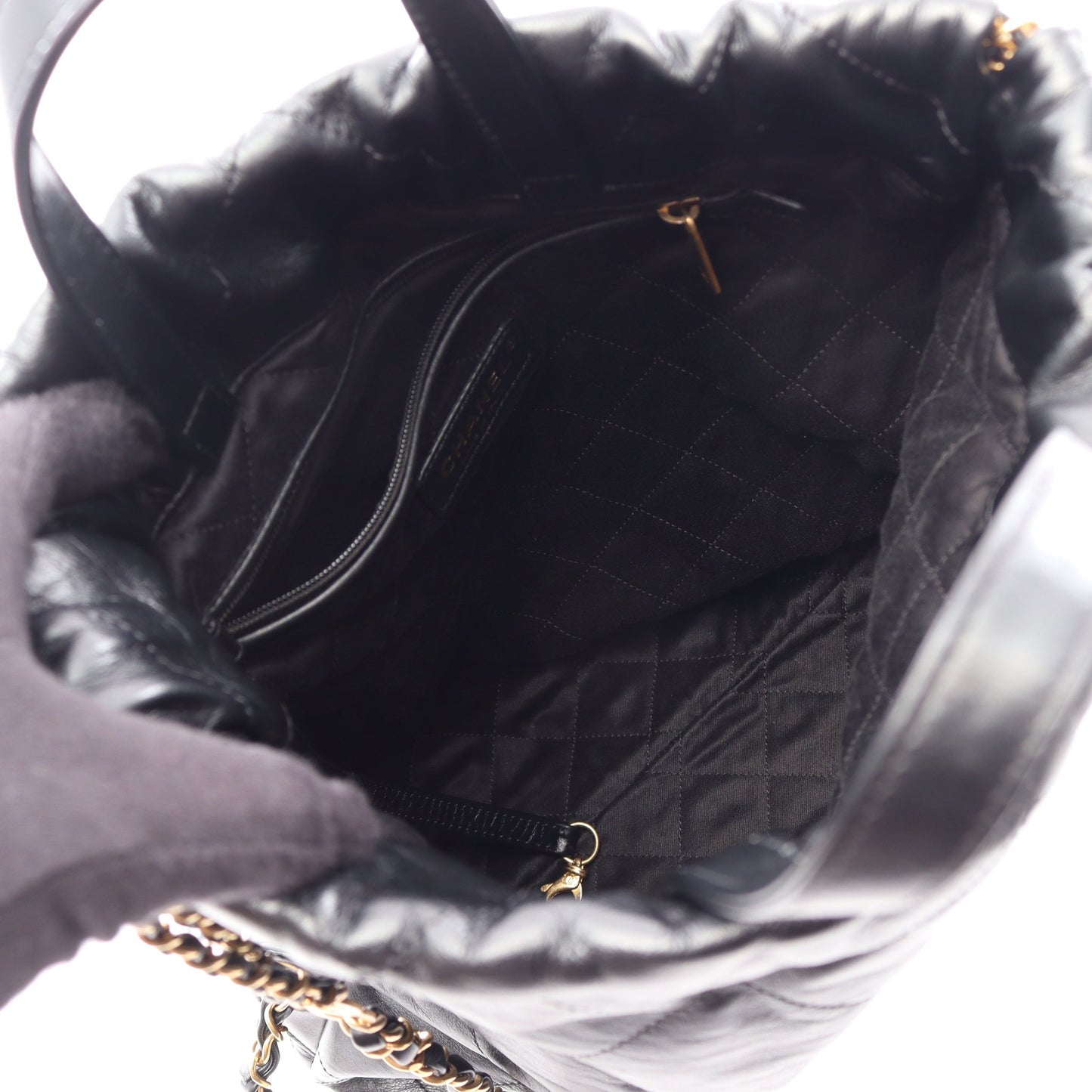 シャネル22 スモール バックパック ナップサック レザー ブラック ゴールド金具 シャネル