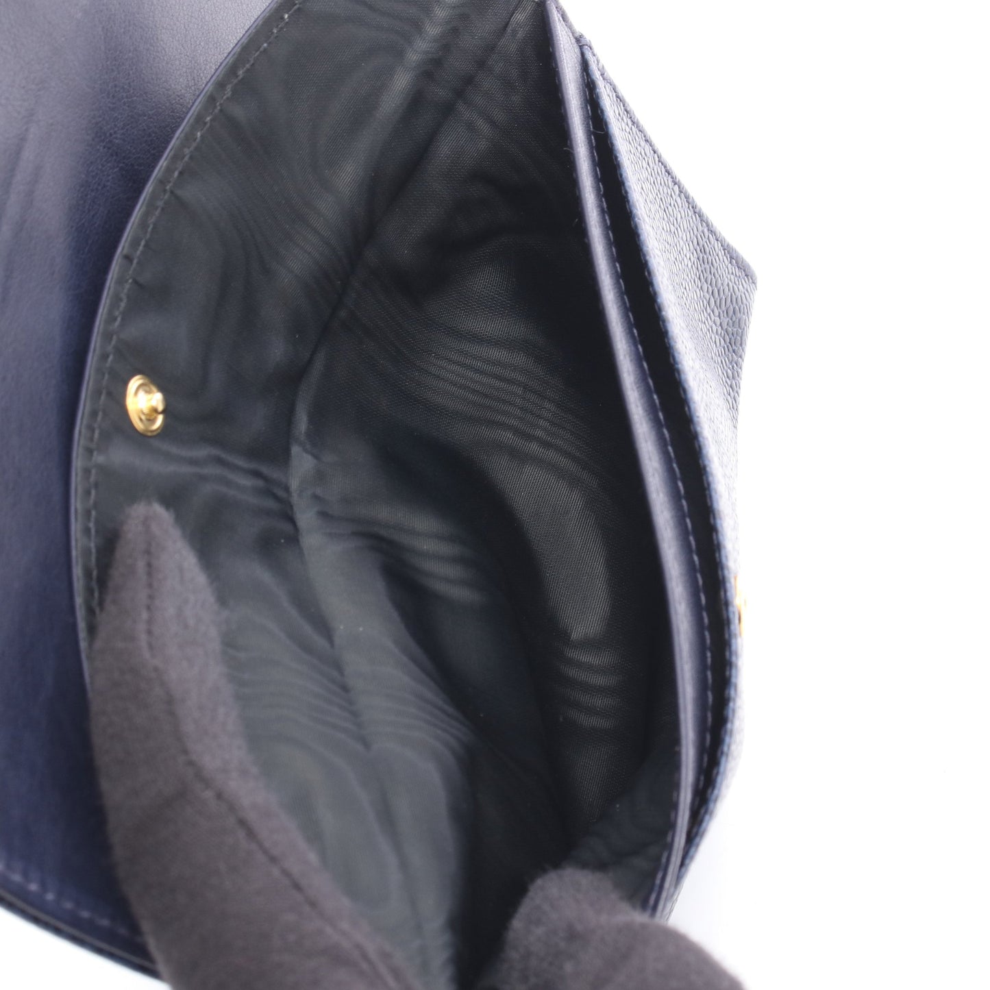 ココマーク 二つ折り長財布 キャビアスキン ネイビー ゴールド金具 シャネル