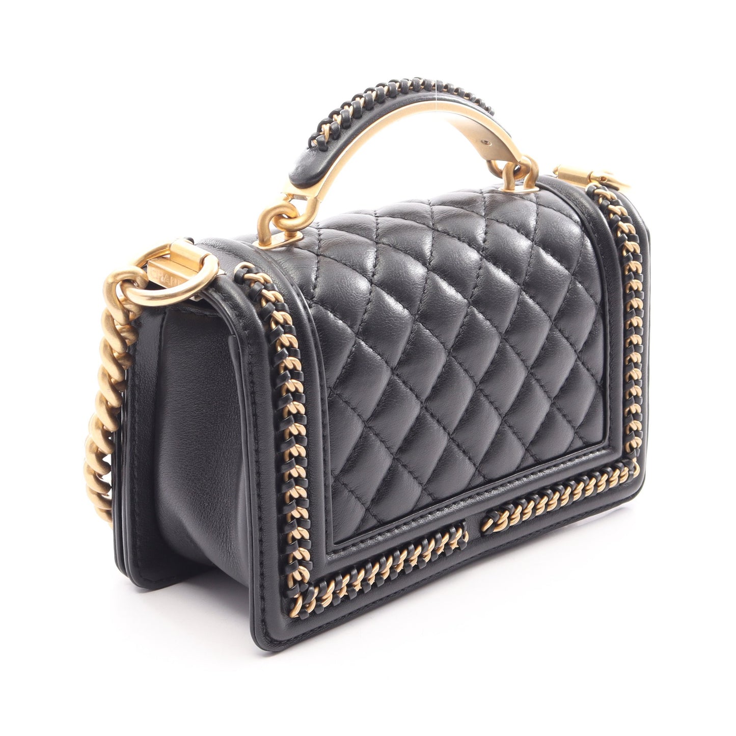 ボーイシャネル トップハンドル フラップ 2WAY チェーンショルダーバッグ レザー ブラック ゴールド金具 シャネル