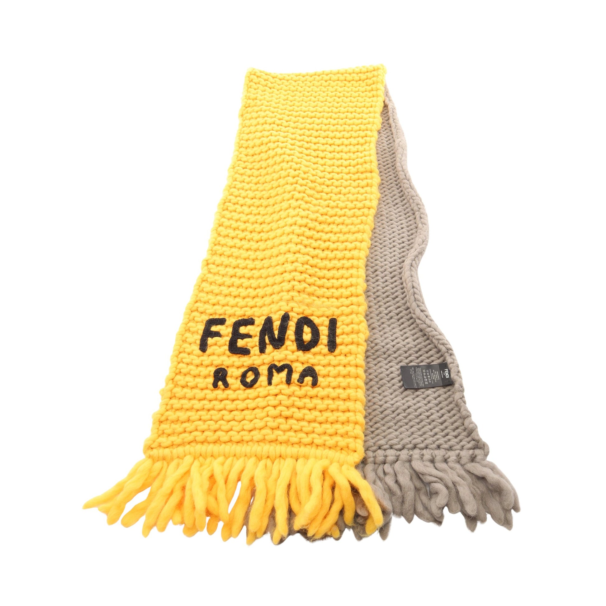 ロゴ ローゲージ マフラー ウール イエロー グレー フェンディ 財布・小物 FENDI