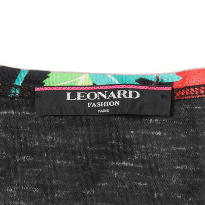 ボウタイ フラワー 半袖 トップス コットン ブラック マルチカラー レオナールファッション トップス LEONARD FASHION