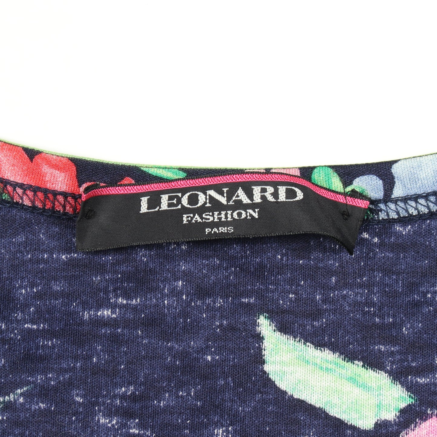 ボウタイ フラワー 半袖 トップス コットン ネイビー マルチカラー レオナールファッション トップス LEONARD FASHION