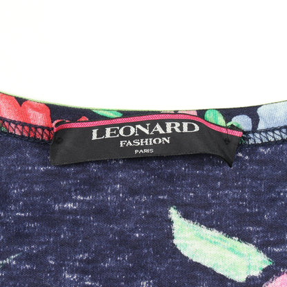 ボウタイ フラワー 半袖 トップス コットン ネイビー マルチカラー レオナールファッション トップス LEONARD FASHION