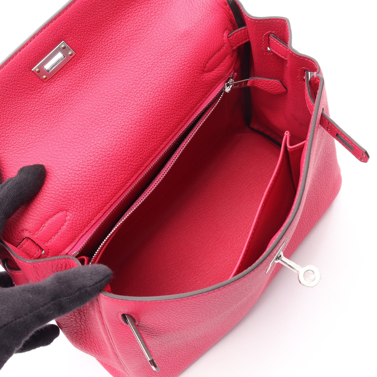 ケリー25 ローズメキシコ 内縫い 2WAY ハンドバッグ トゴ ピンクパープル シルバー金具 K刻印 エルメス