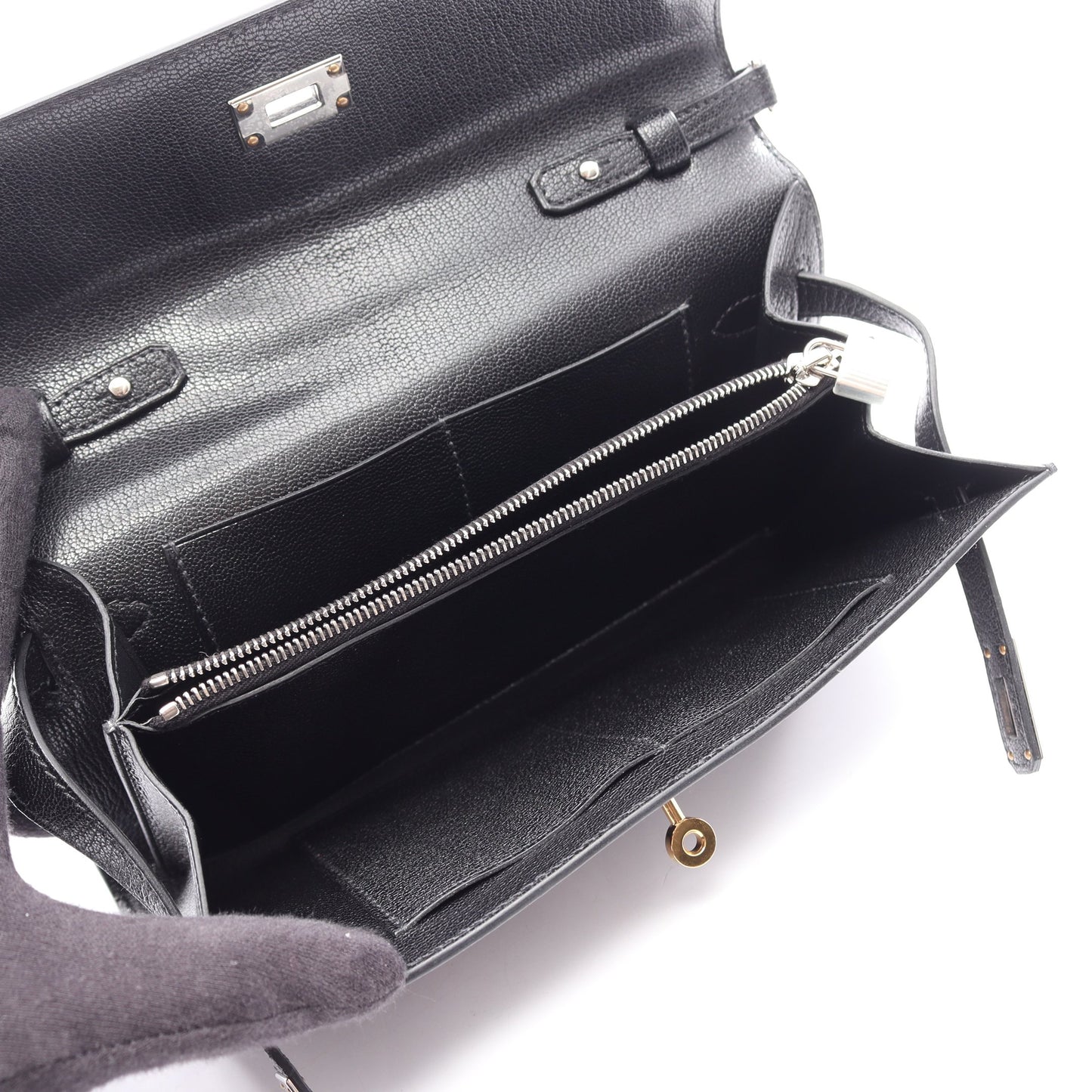 ケリートゥーゴー エレクトラム金具 ショルダーウォレット シェーブルシャムキラ ブラック K刻印 エルメス