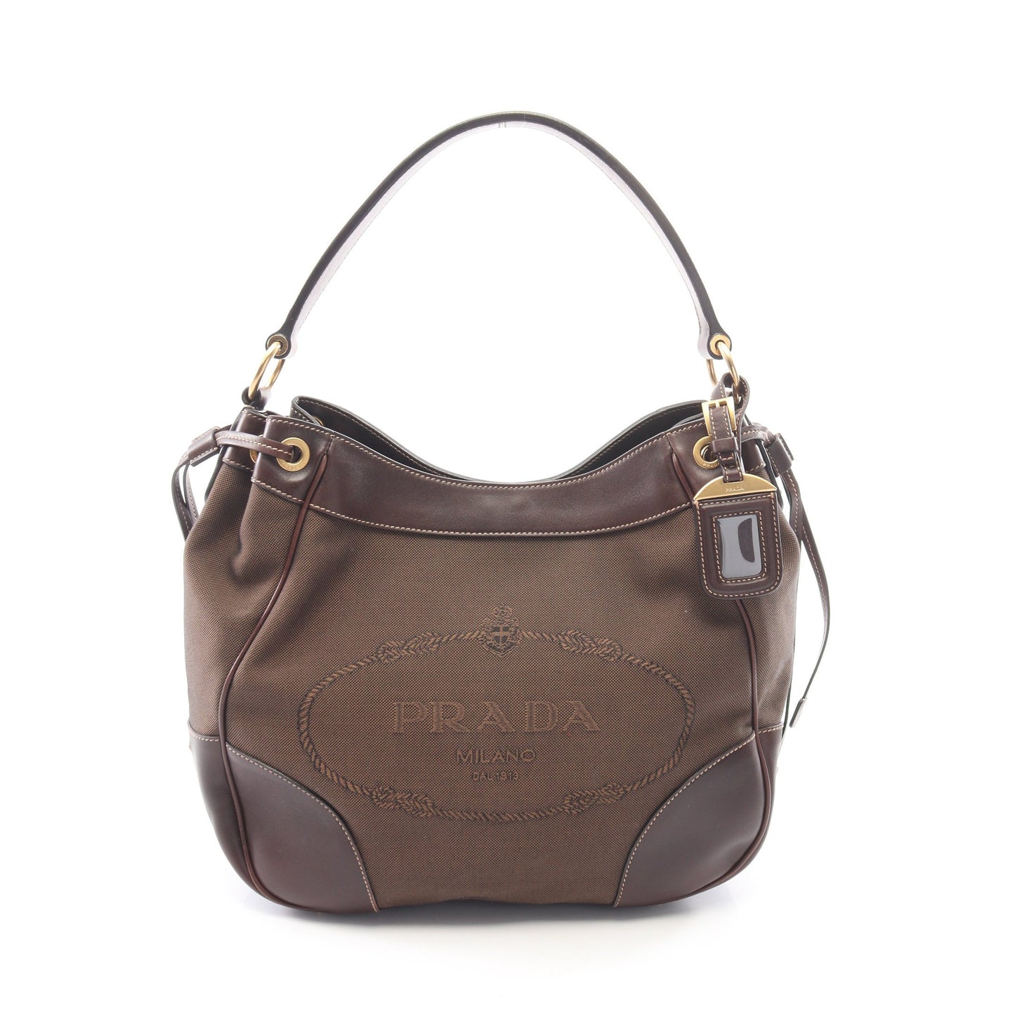 LOGO JACQUARD ロゴジャガード ワンショルダーバッグ キャンバス レザー ダークブラウン プラダ