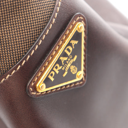 LOGO JACQUARD ロゴジャガード ワンショルダーバッグ キャンバス レザー ダークブラウン プラダ