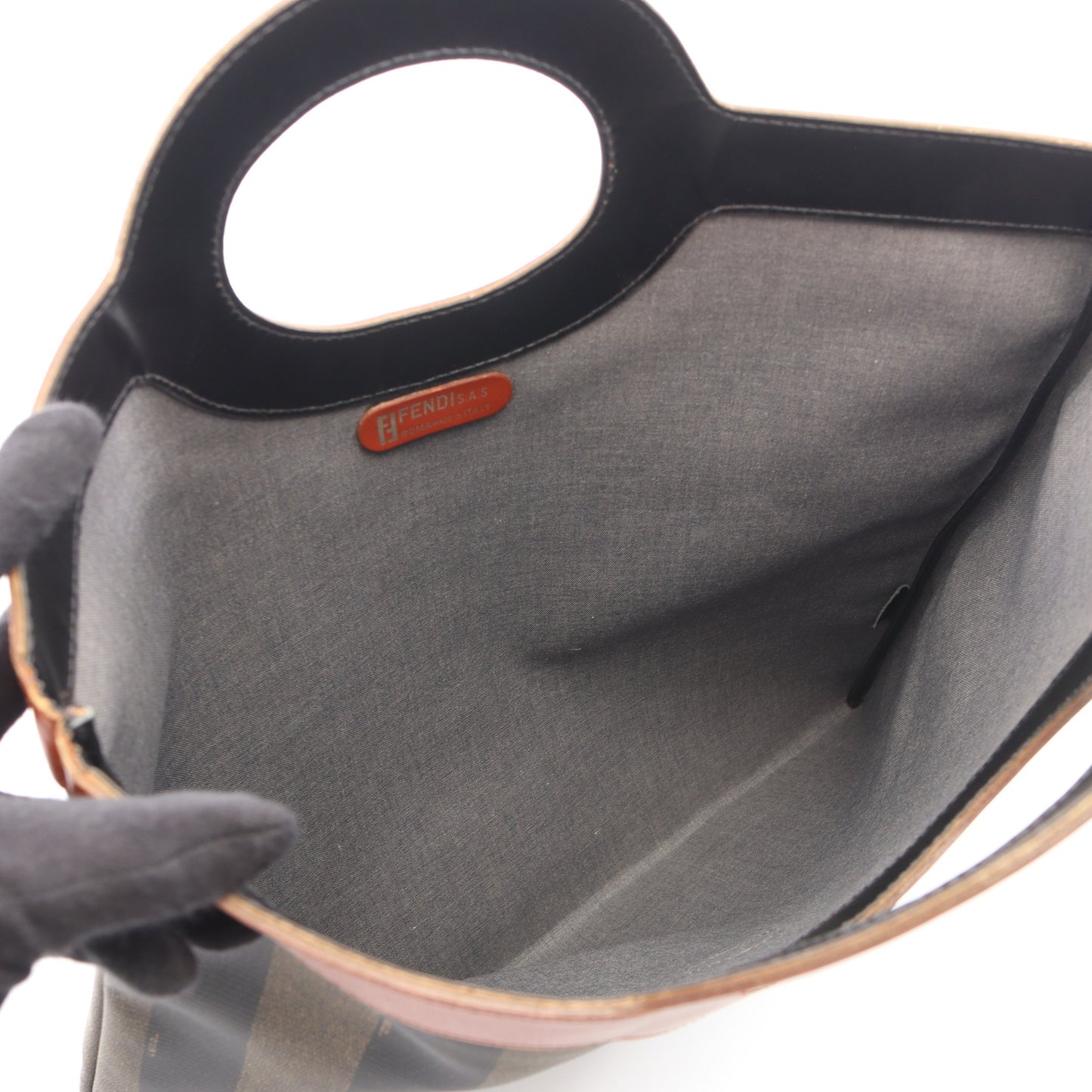 ペカン ハンドバッグ トートバッグ コーティングキャンバス レザー ブラック ベージュ ブラウン フェンディ