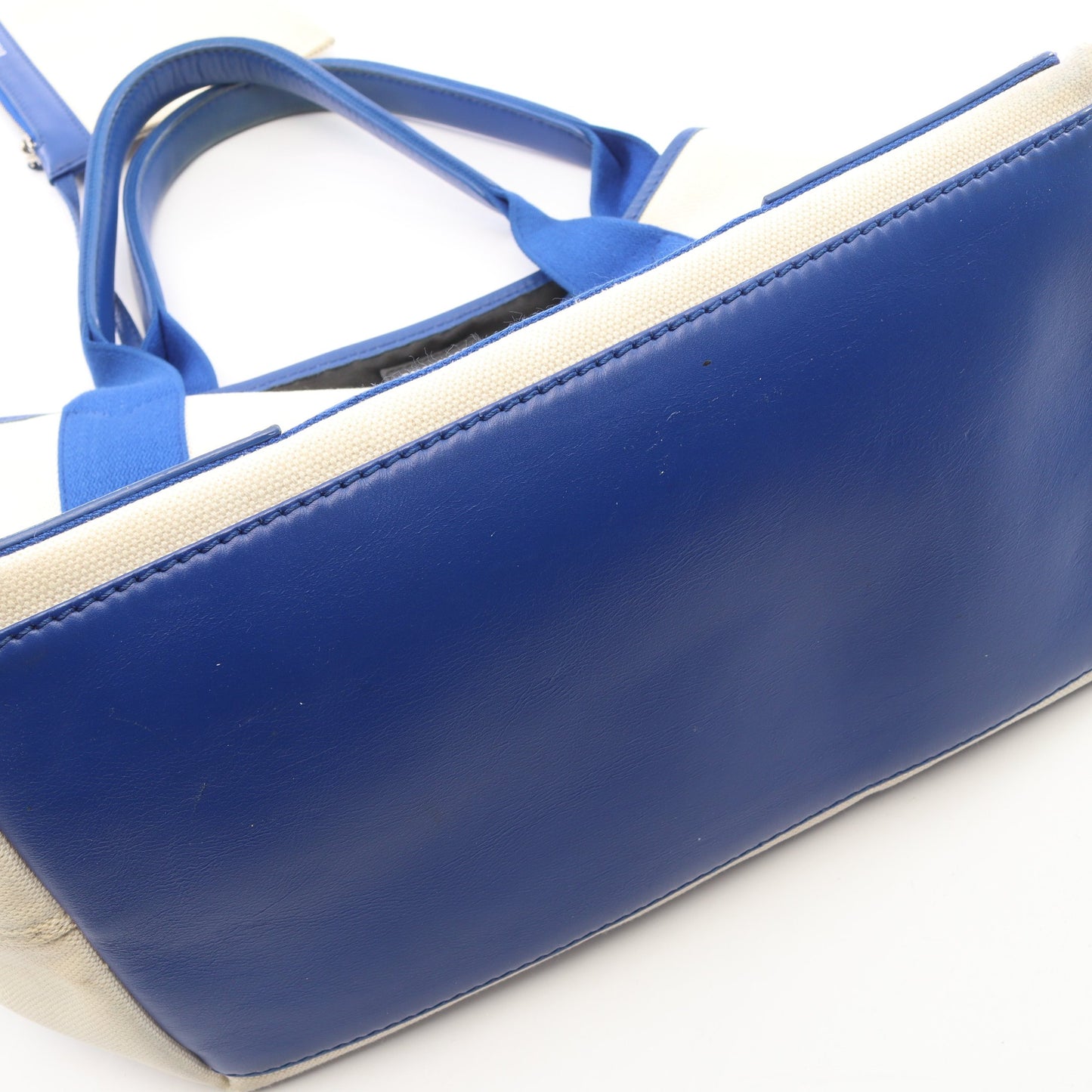 NAVY CABAS S ネイビーカバ ハンドバッグ トートバッグ キャンバス レザー オフホワイト ブルー バレンシアガ
