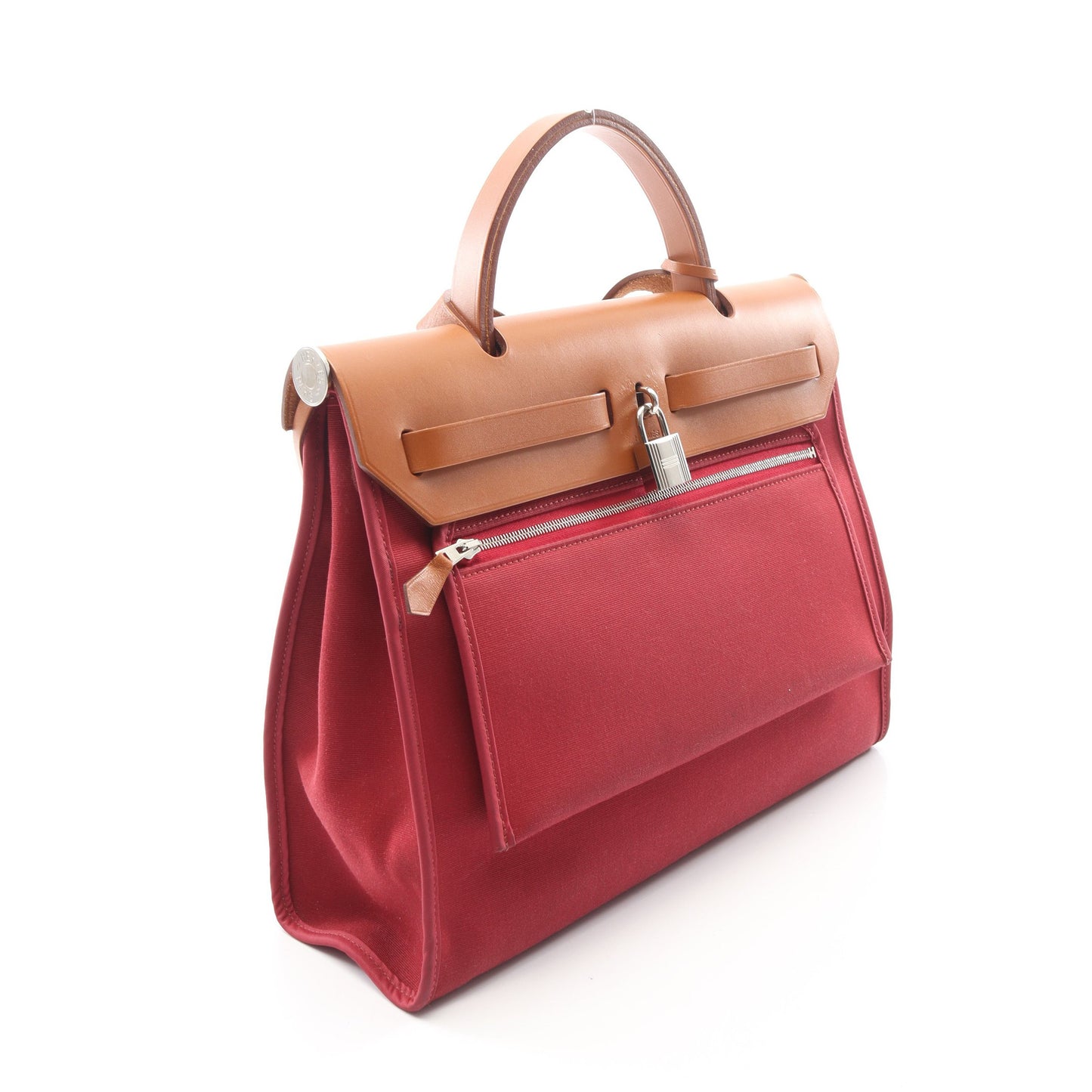 エールバッグジップPM ルビー ナチュラル 2WAY ハンドバッグ ヴァッシュハンター トワルオフィシエ ボルドー ブラウン シルバー金具 T刻印 エルメス