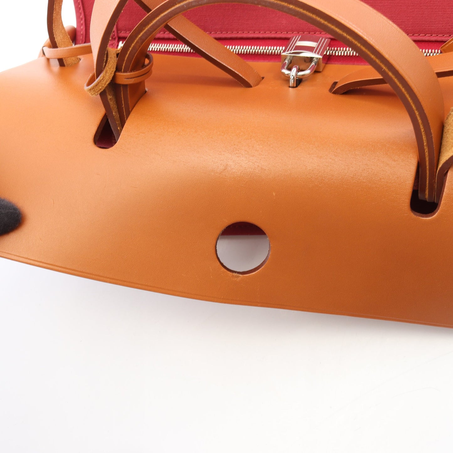 エールバッグジップPM ルビー ナチュラル 2WAY ハンドバッグ ヴァッシュハンター トワルオフィシエ ボルドー ブラウン シルバー金具 T刻印 エルメス