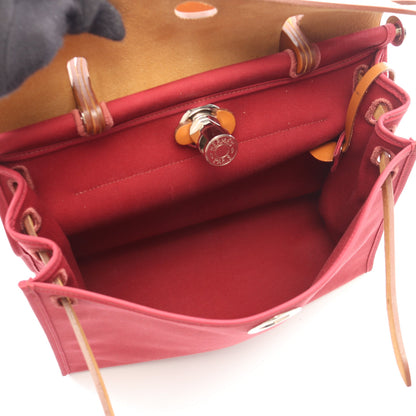 エールバッグジップPM ルビー ナチュラル 2WAY ハンドバッグ ヴァッシュハンター トワルオフィシエ ボルドー ブラウン シルバー金具 T刻印 エルメス