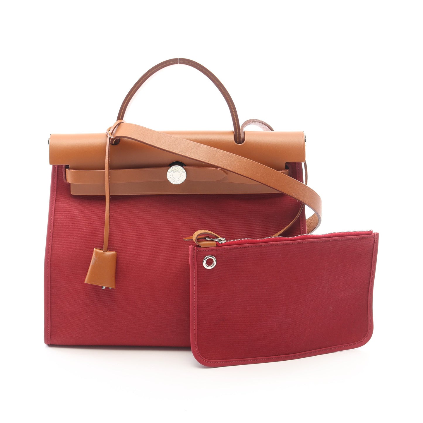 エールバッグジップPM ルビー ナチュラル 2WAY ハンドバッグ ヴァッシュハンター トワルオフィシエ ボルドー ブラウン シルバー金具 T刻印 エルメス