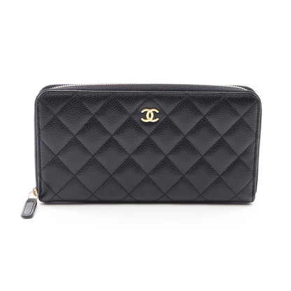クラシック ロング ジップ ウォレット マトラッセ ラウンドファスナー長財布 キャビアスキン ブラック ゴールド金具 シャネル