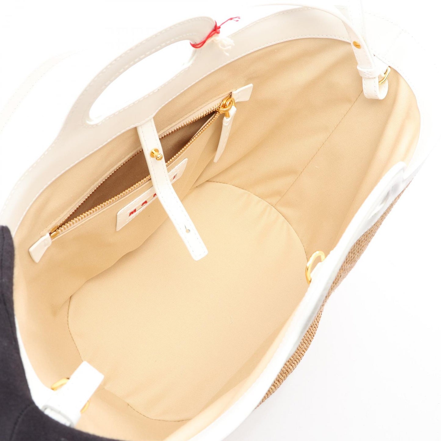 TROPICALIA SUMMER スモール 2WAY ハンドバッグ レザー ラフィア ブラウン ホワイト マルニ