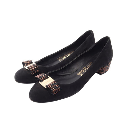 ヴァラリボン パンプス スエード ラインストーン ブラック サルヴァトーレフェラガモ シューズ Salvatore Ferragamo