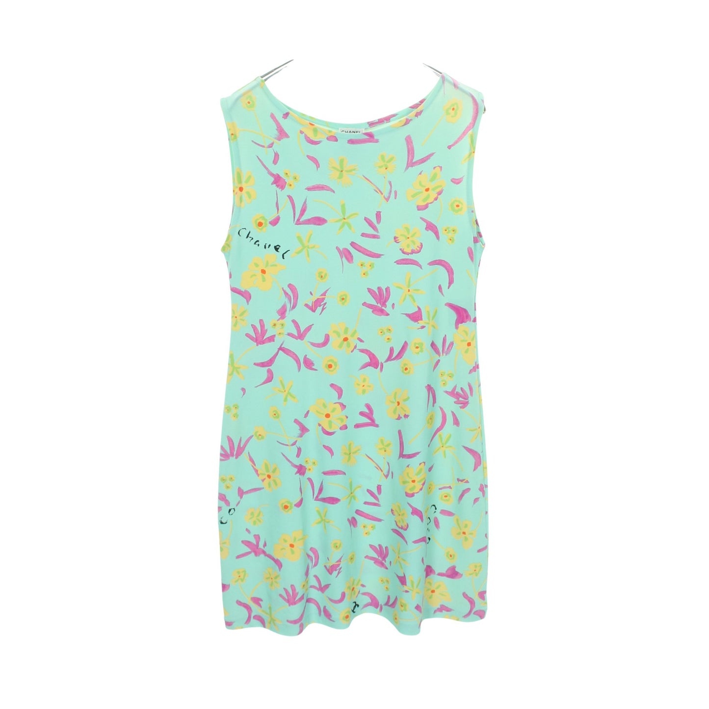 総柄 ノースリーブ ワンピース ナイロン ライトブルー マルチカラー シャネル