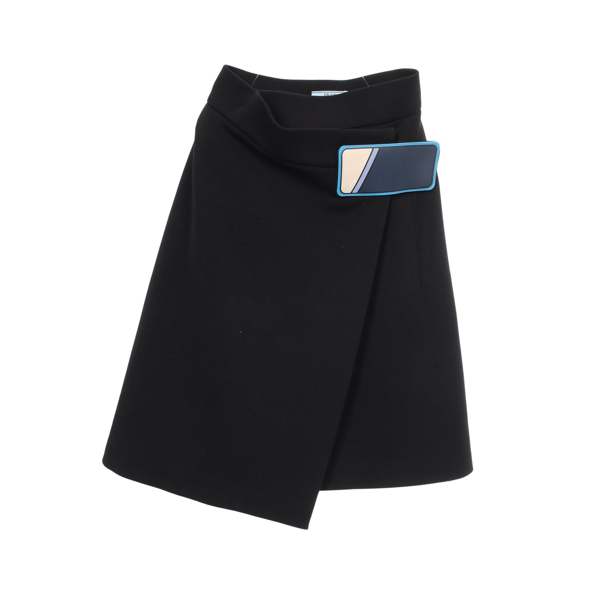 バックプリーツ ラップスカート コットン ナイロン ブラック プラダ ボトムス PRADA