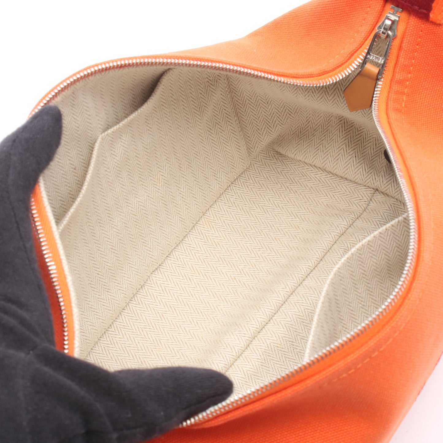 ブリッドアブラックPM オランジュ フー ハンドバッグ キャンバス オレンジ ボルドー シルバー金具 エルメス