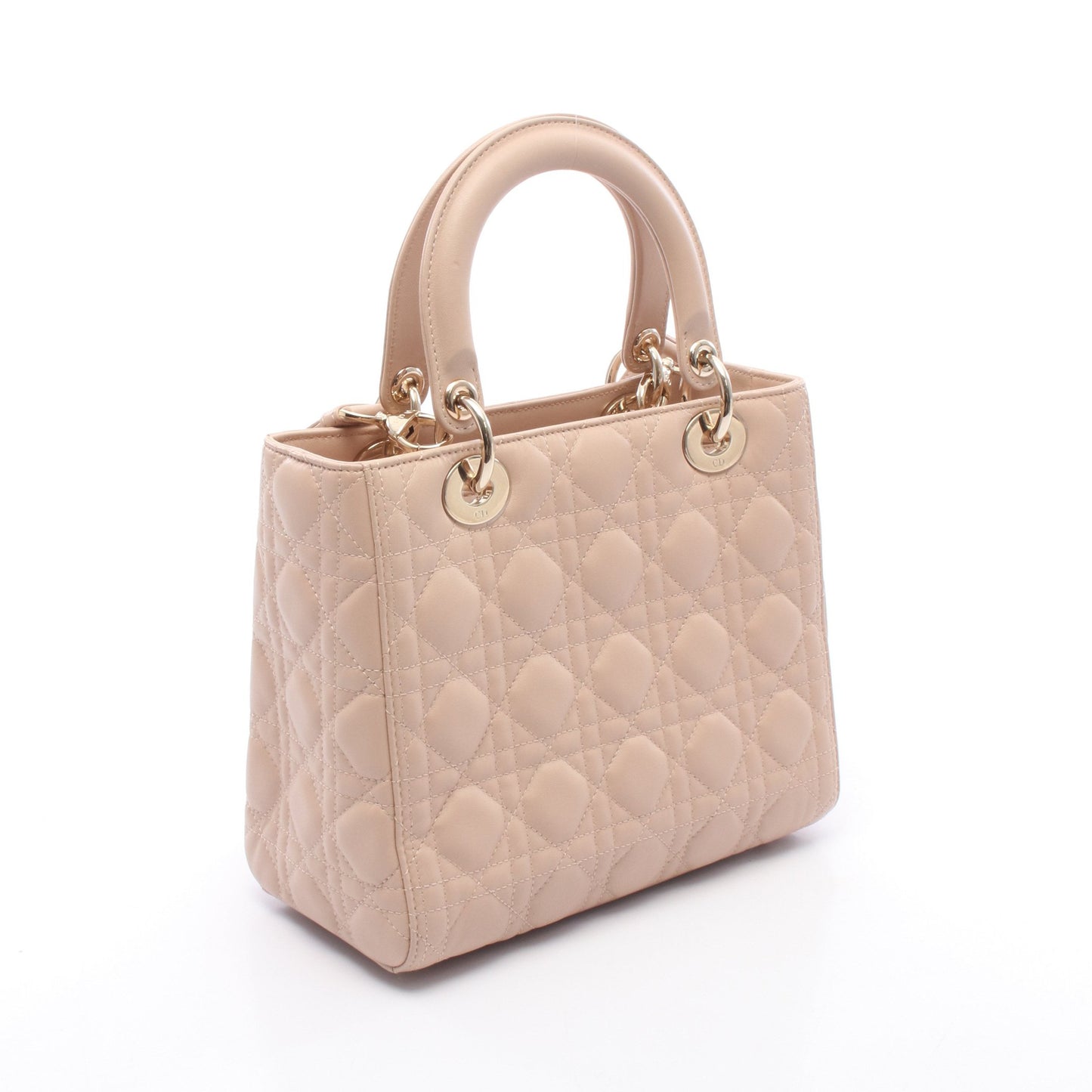 LADY DIOR レディディオール カナージュ 2WAY ハンドバッグ レザー ピンクベージュ クリスチャンディオール