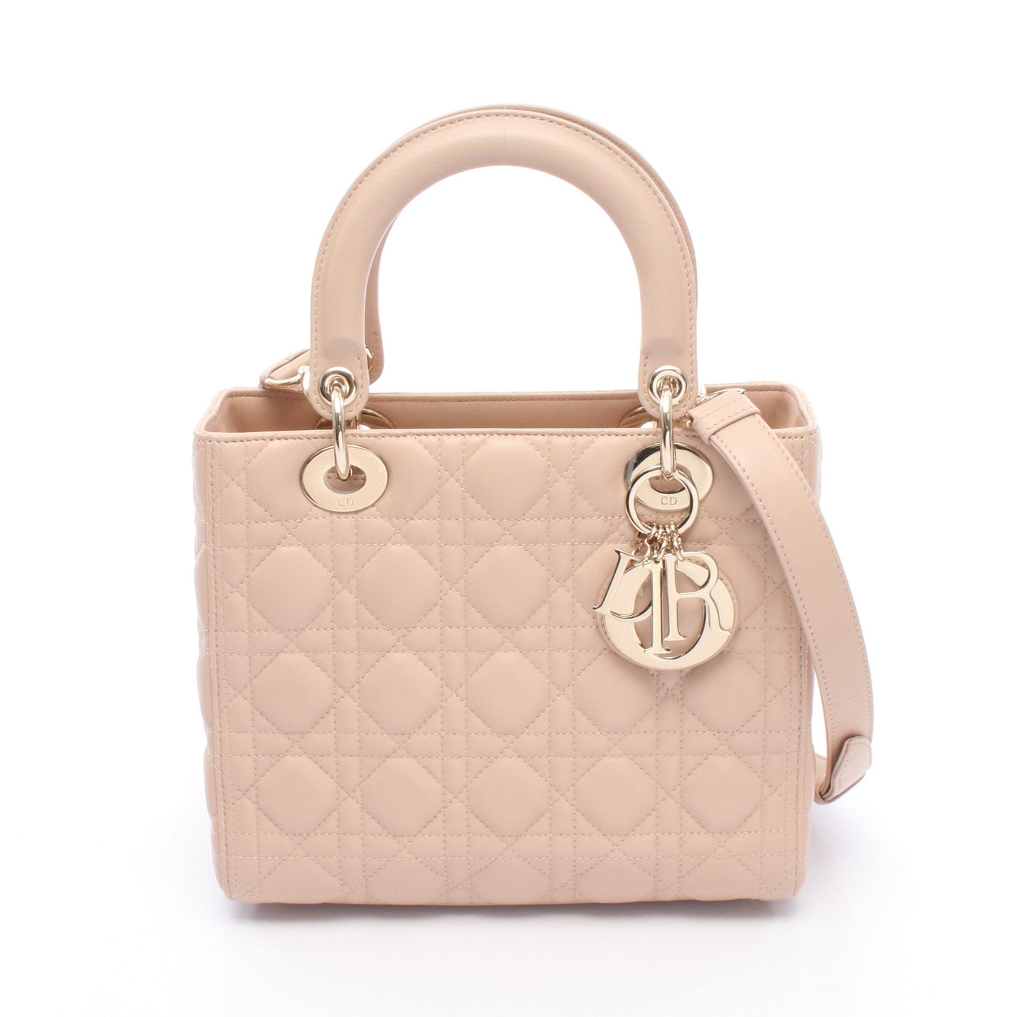 LADY DIOR レディディオール カナージュ 2WAY ハンドバッグ レザー ピンクベージュ クリスチャンディオール