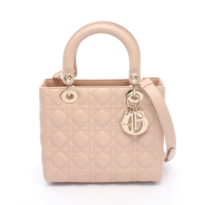 LADY DIOR レディディオール カナージュ 2WAY ハンドバッグ レザー ピンクベージュ クリスチャンディオール