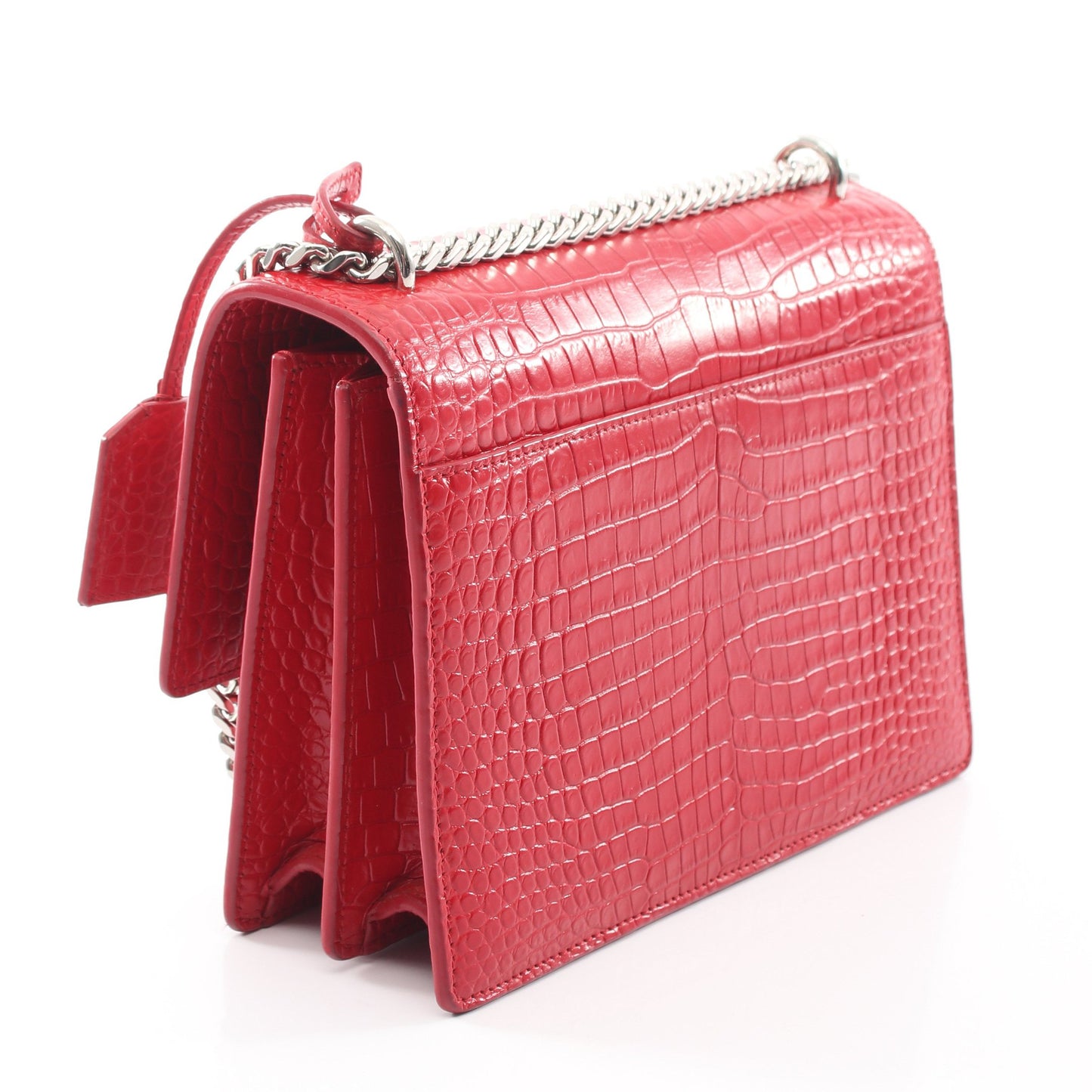 サンセット クロコ型押し チェーンショルダーバッグ レザー レッド サンローランパリ バッグ SAINT LAURENT PARIS