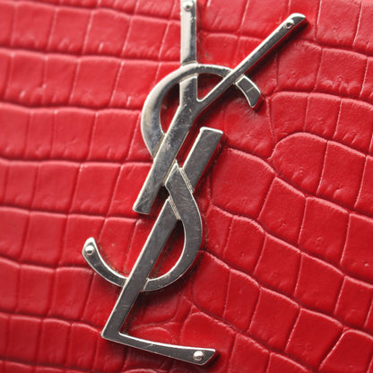 サンセット クロコ型押し チェーンショルダーバッグ レザー レッド サンローランパリ バッグ SAINT LAURENT PARIS