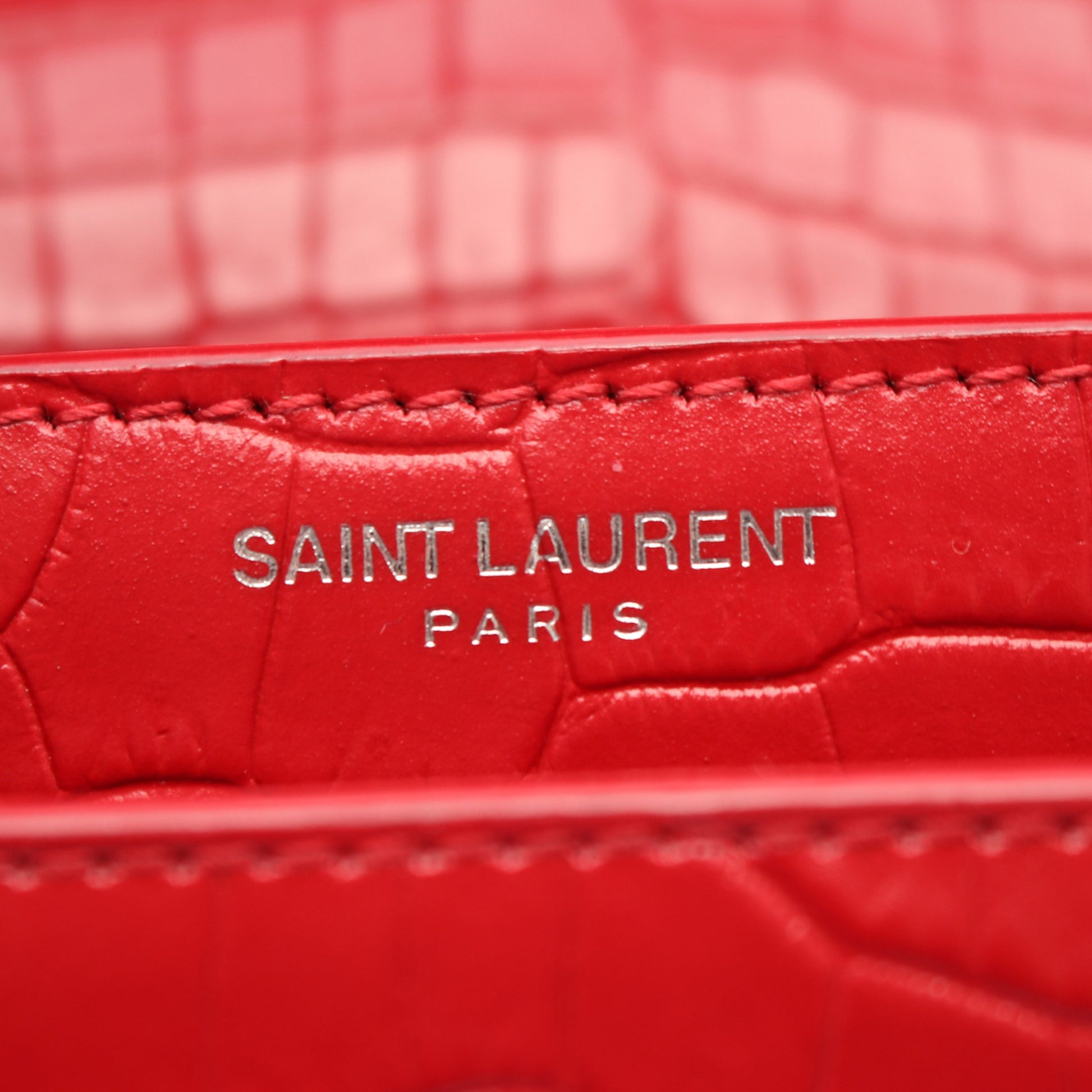 サンセット クロコ型押し チェーンショルダーバッグ レザー レッド サンローランパリ バッグ SAINT LAURENT PARIS