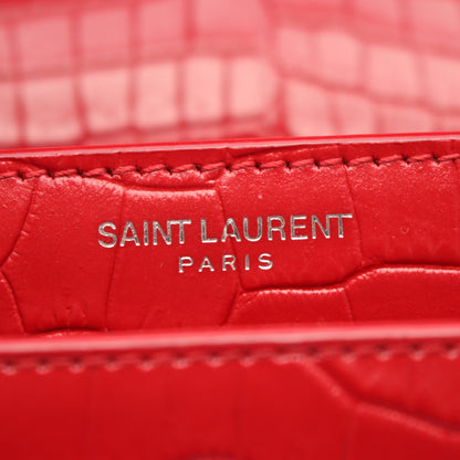サンセット クロコ型押し チェーンショルダーバッグ レザー レッド サンローランパリ バッグ SAINT LAURENT PARIS