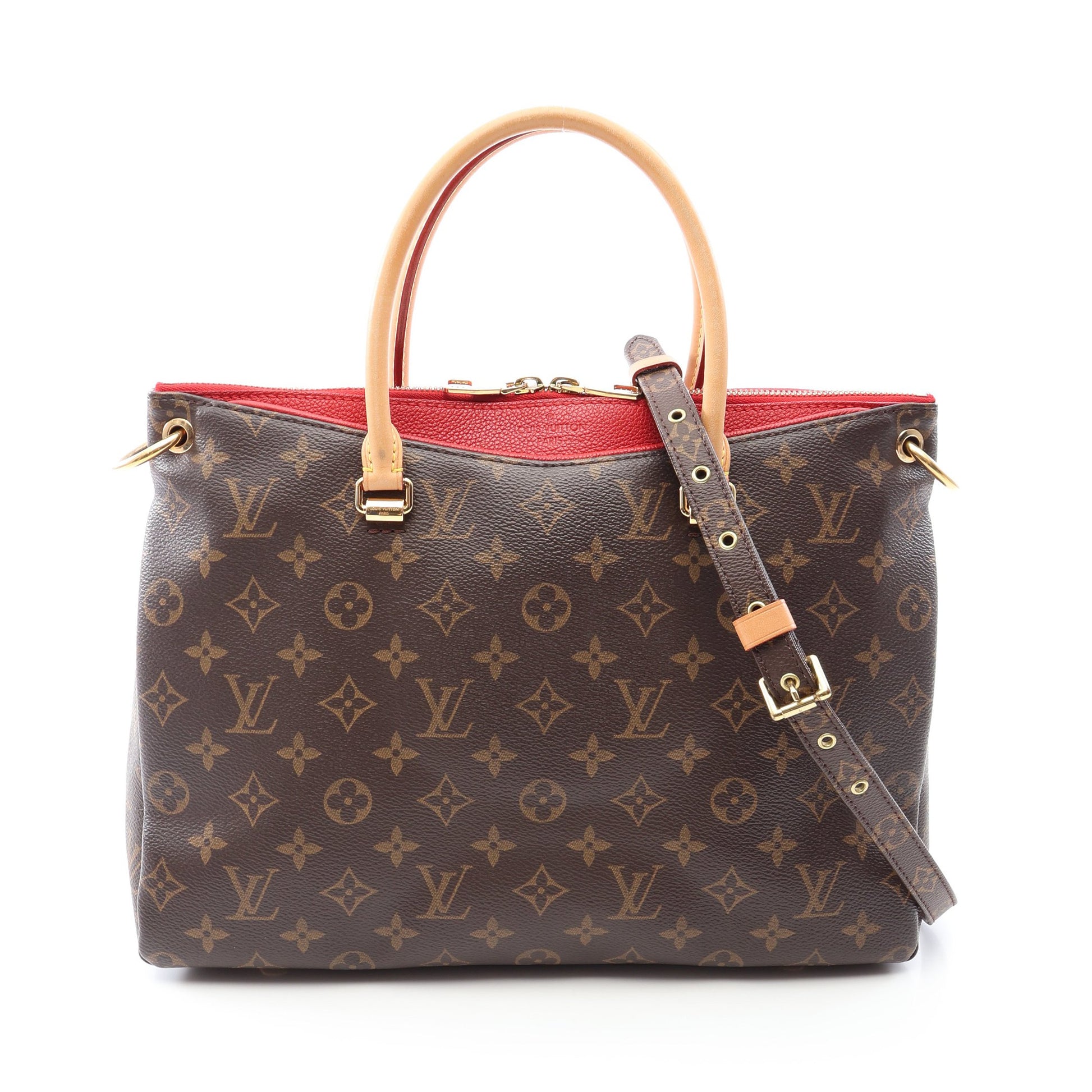 パラス モノグラム スリーズ 2WAY ハンドバッグ PVC レザー ブラウン レッド ルイヴィトン バッグ LOUIS VUITTON